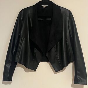 Bar III Black Faux Leather Suede Open Drape Jacket Very Soft Festival Cardigan